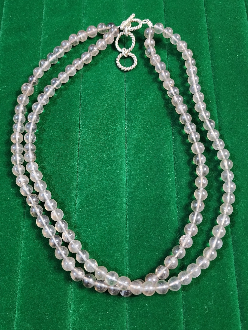 Vintage Clear Glass Bead Double-Strand Necklace with Silver-Tone Toggle